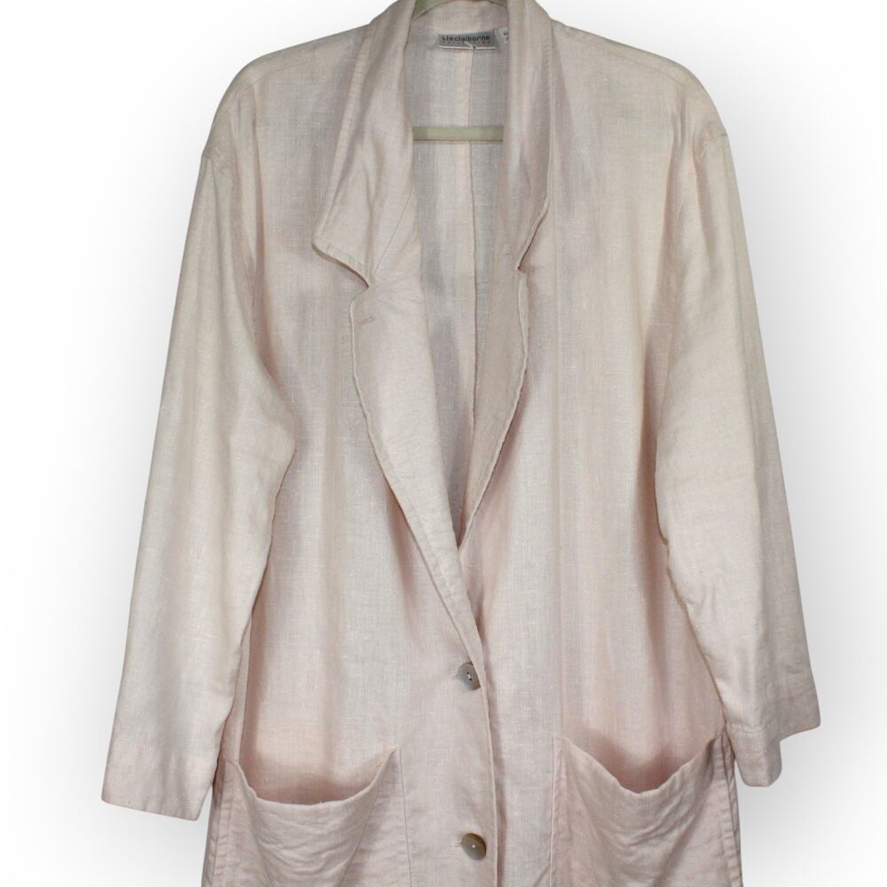 Medium Vintage Linen Duster PalePink 80s Oversize LizClaiborne Midi Jacket - Picture 4 of 16